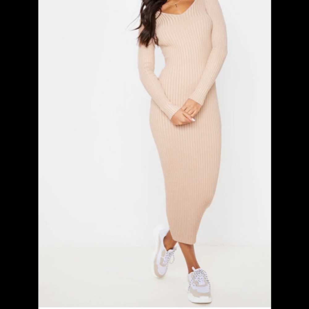 Off Shoulder Rib Knitted Midaxi Dress